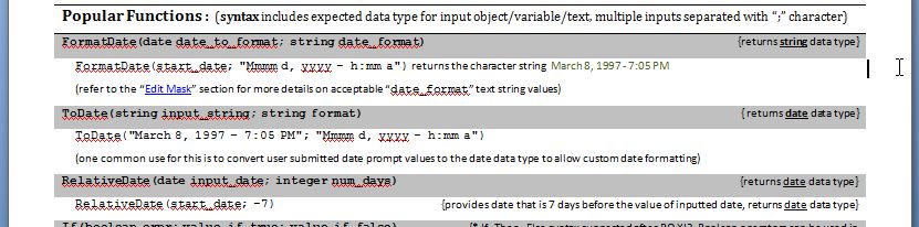 Excerpt from the Quick Reference Web Intelligence Guide's common functions section