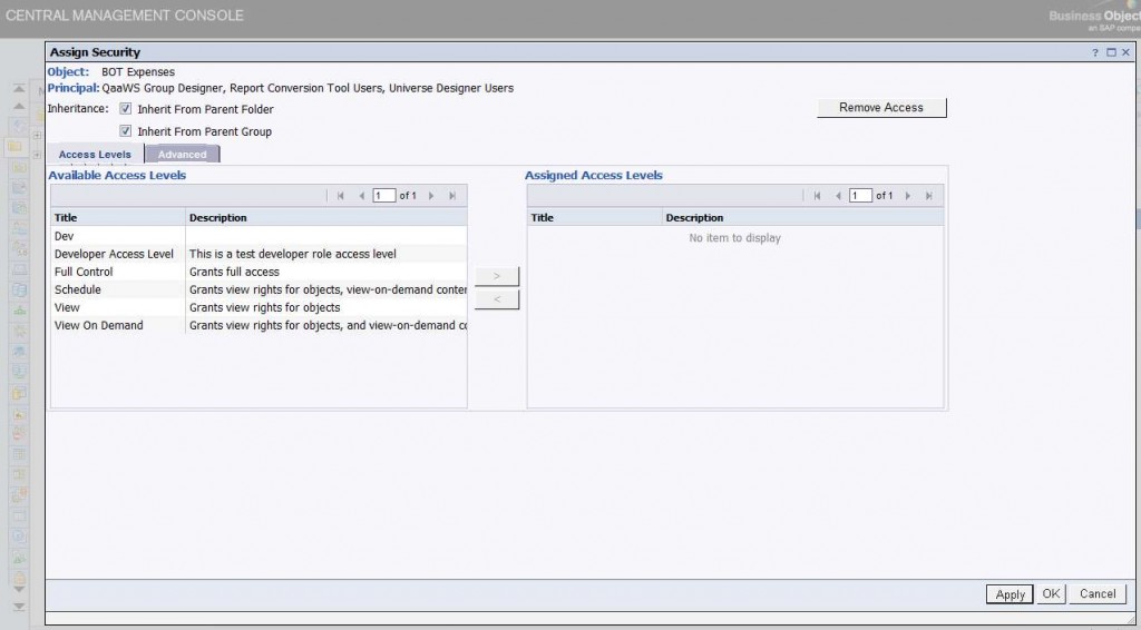 business-objects-xi-3.1-explicitly-denying-access-assign-security