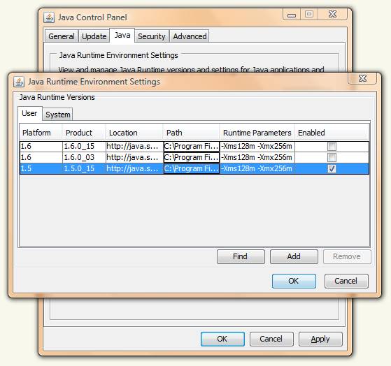 Java Control Panel Parameters